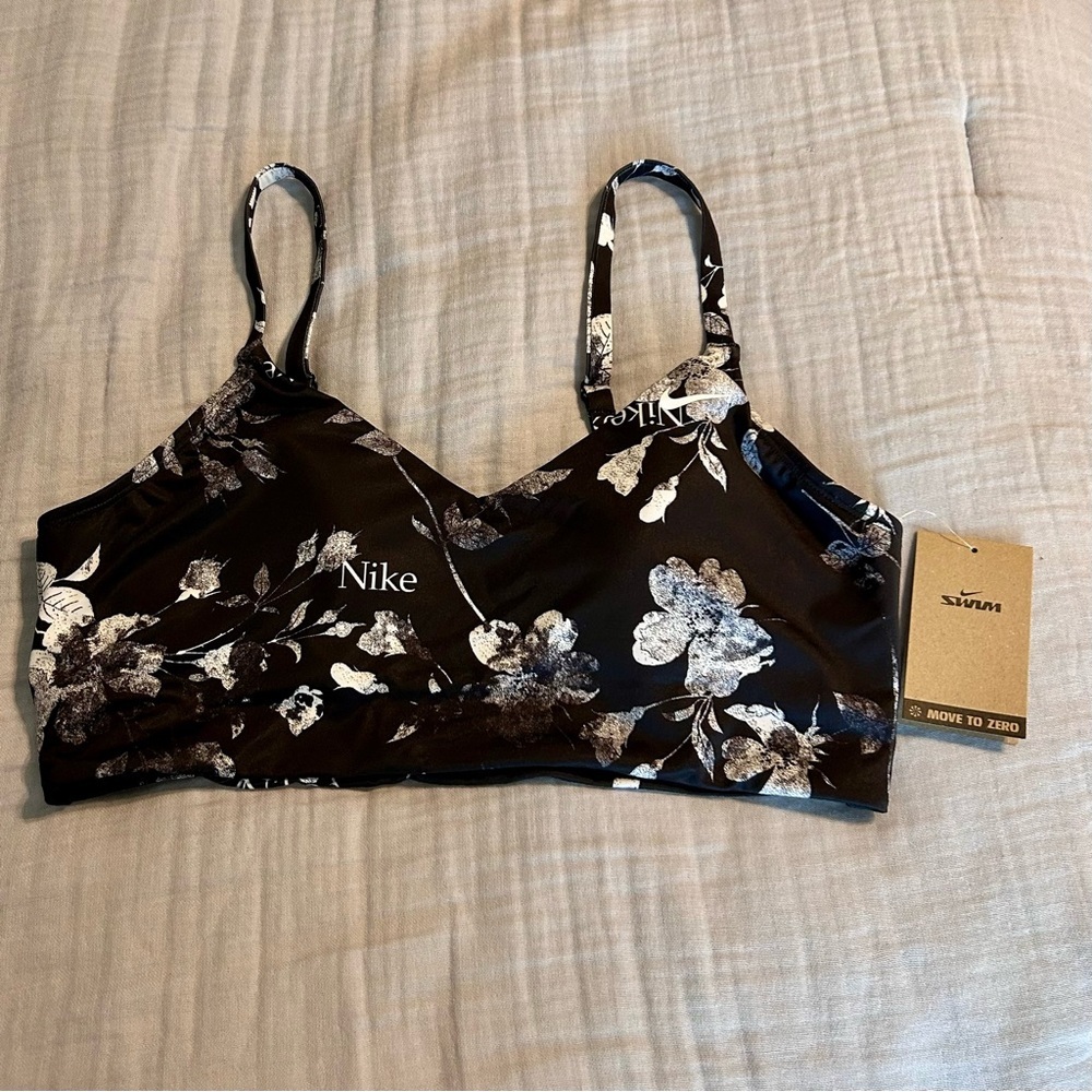 Nike Women's Swim Black and White Floral Bikini Top NWT size XL